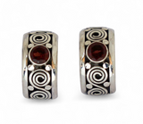 Garnet Balinese Sterling Silver Hoop