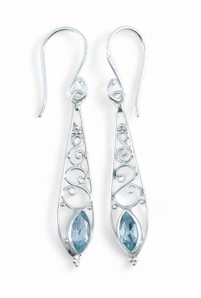 Blue Topaz and Sterling Silver Drop Earrings