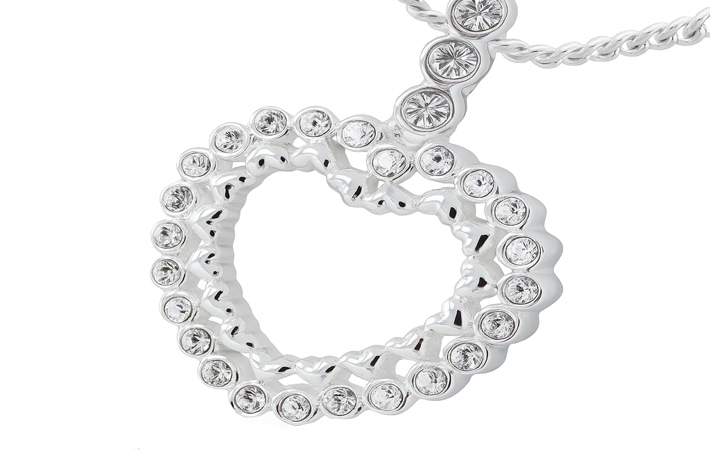 Cubic Zirconia Studded Heart .925 Sterling Silver Pendant