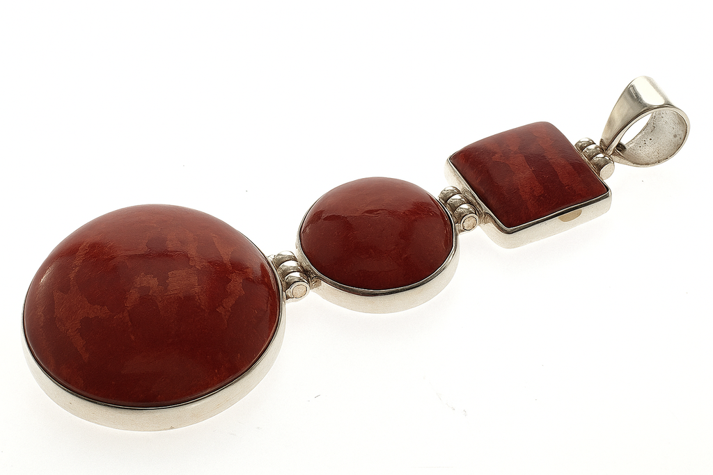 Red Coral Triple Drop .925 Sterling Silver Pendant