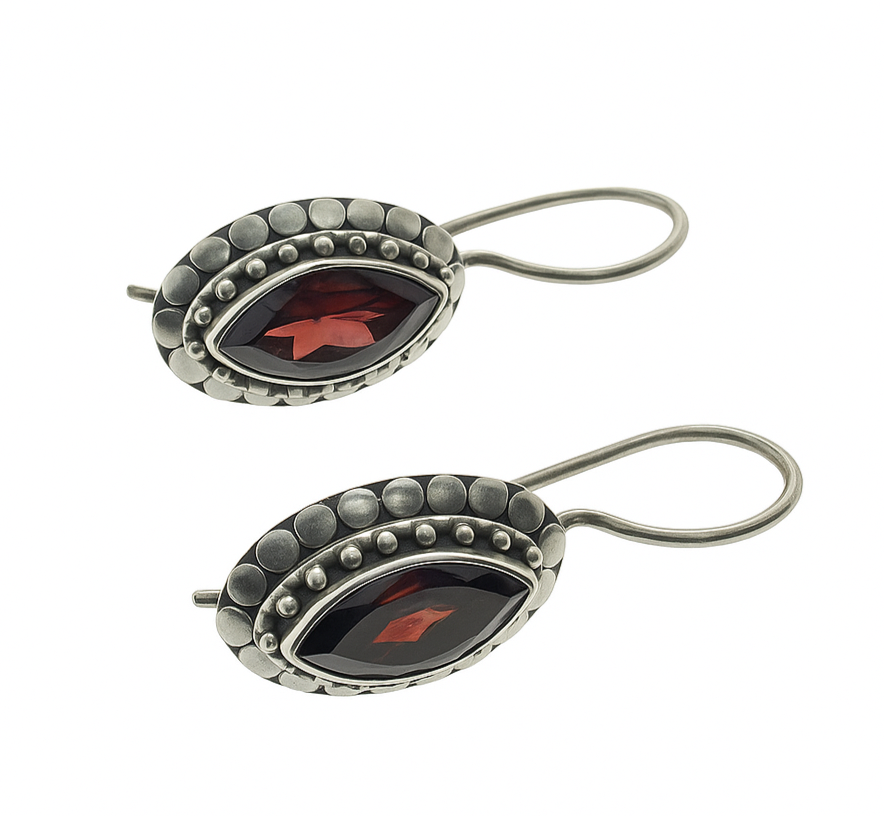 Genuine Sterling Silver and Oval Garnet Earrings