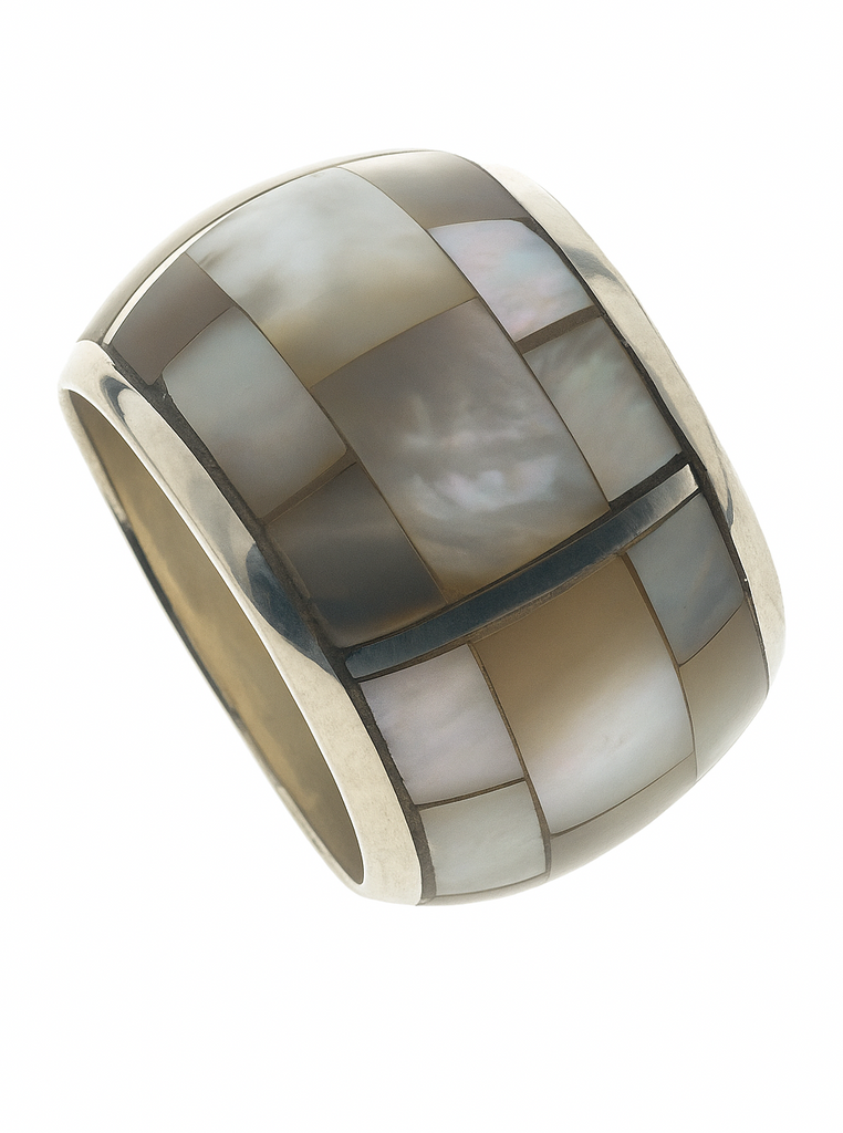 Mother of Pearl Half Wire Rounded 15mm Sterling Silver Band
