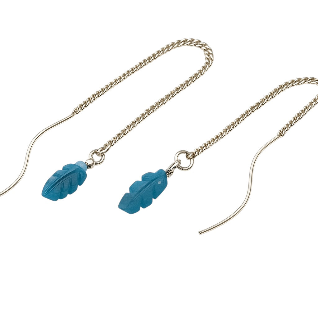 Threader Turquoise Feather Chain Sterling Silver Earring