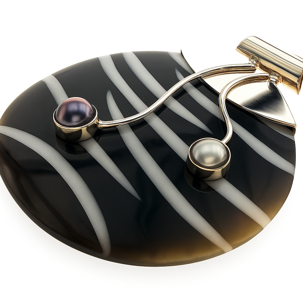 Shell Zebra Stripe and Pearl Sterling Silver Pendant