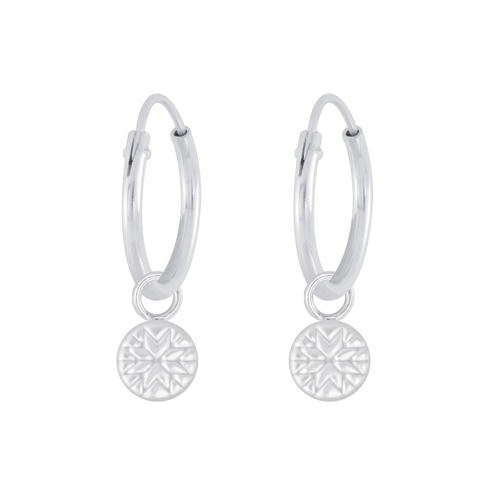 Silver Patterned Charm Huggie Earring