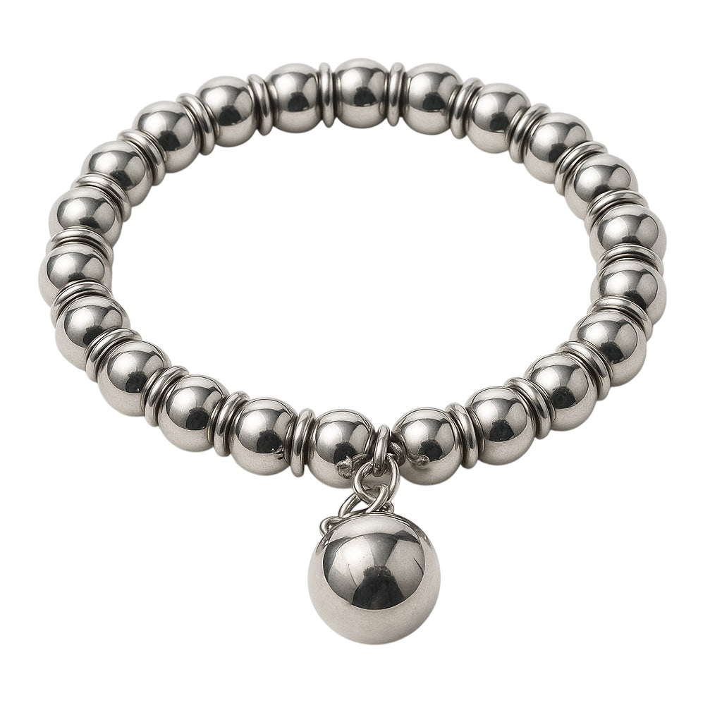 Ball 8mm Bracelet with Ball Charm Sterling Silver expandable