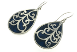 Paua Dyed Blue Silver Overlay Silver Earrings
