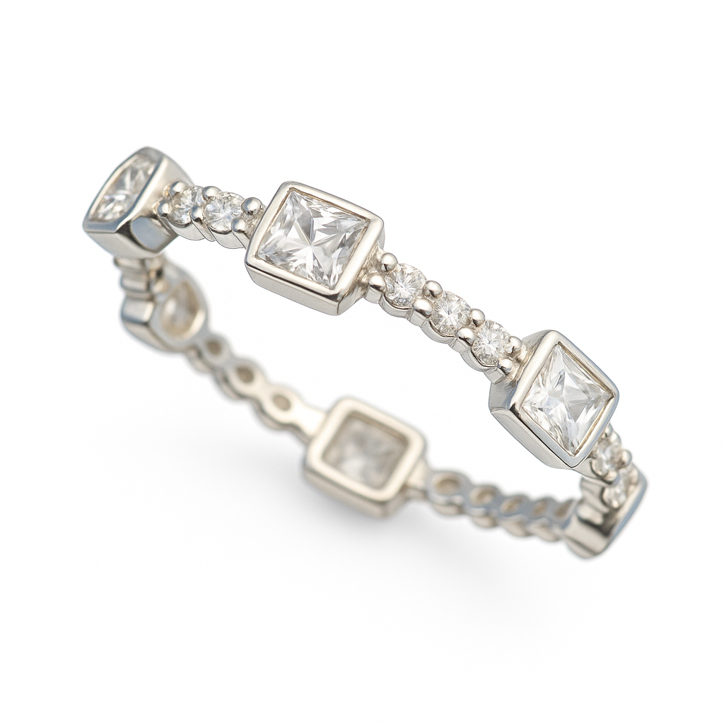 Cubic Zirconia Sterling Silver Box Band