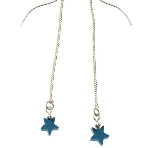Turquoise Star Chain Sterling Silver Earring
