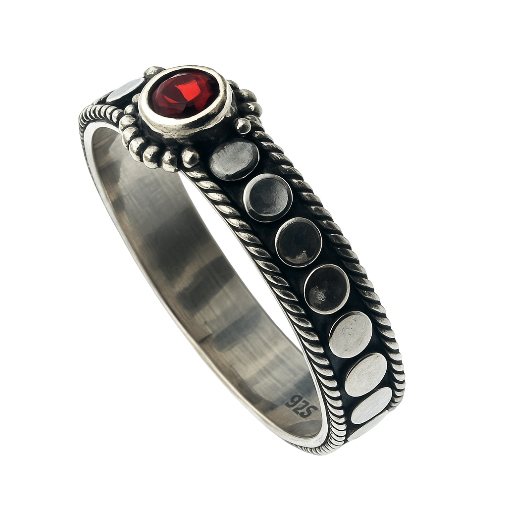 Garnet Sterling Silver Studded Ring