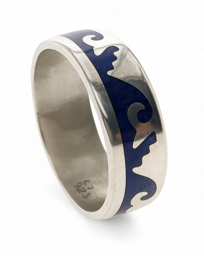 Oxi Lapis Stepped Wave Sterling Silver Band