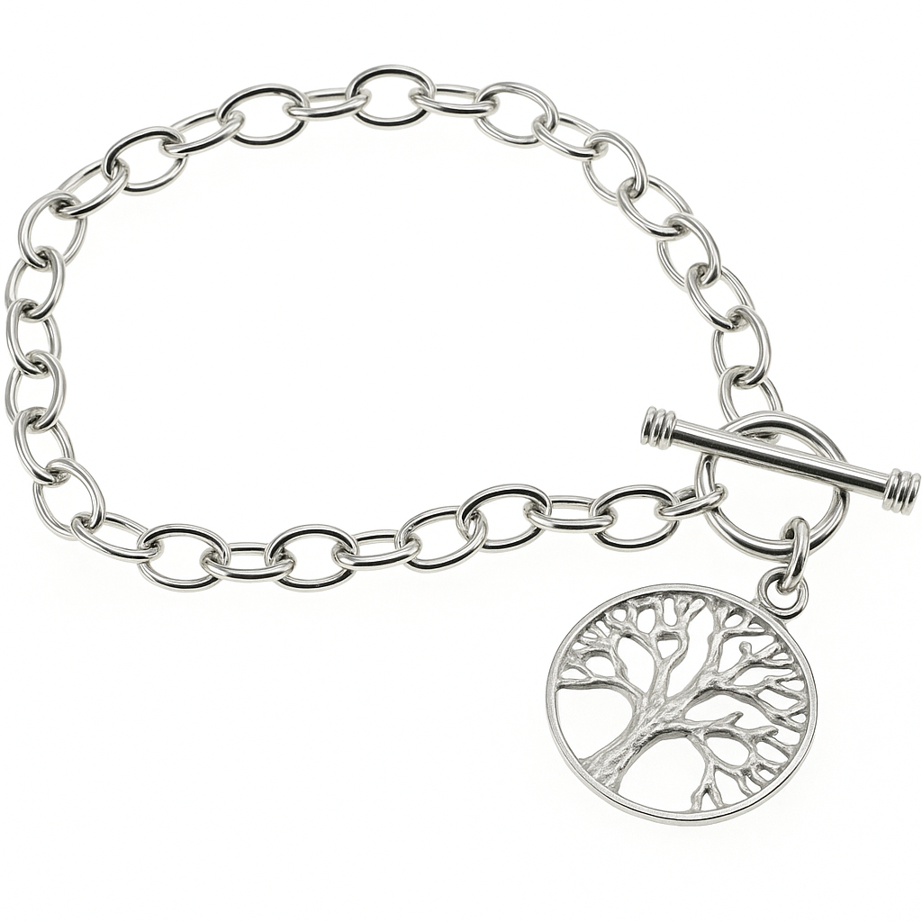 Chain link tree of life sterling silver bracelet