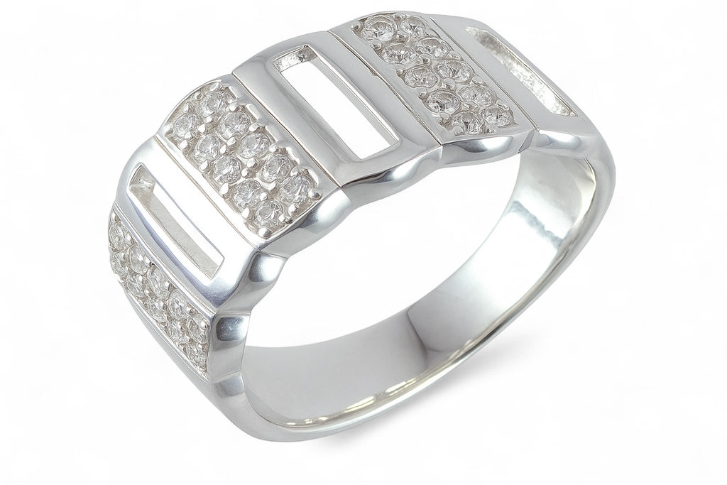 Cubic Zirconia Fence Sterling Silver Band