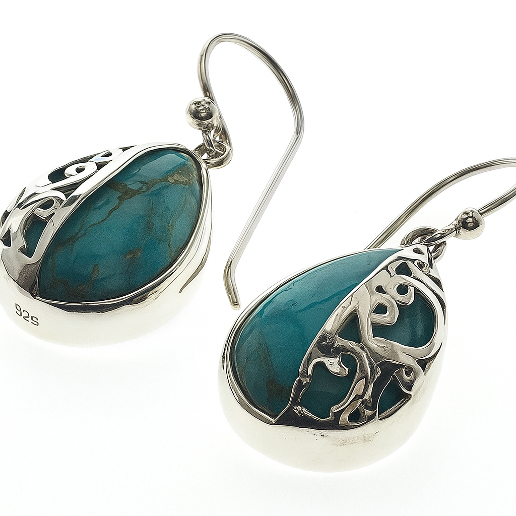 Turquoise Half  Sterling Silver Lattice Earring