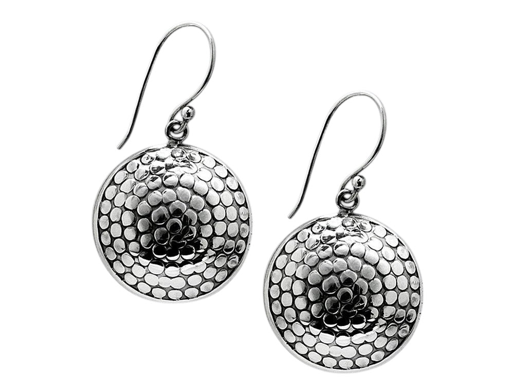 Oxidized Dimpled Textured Circle Disc Drop Earrings