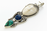 Lapis & Turquoise Bone Face .925 Sterling Silver Scroll
