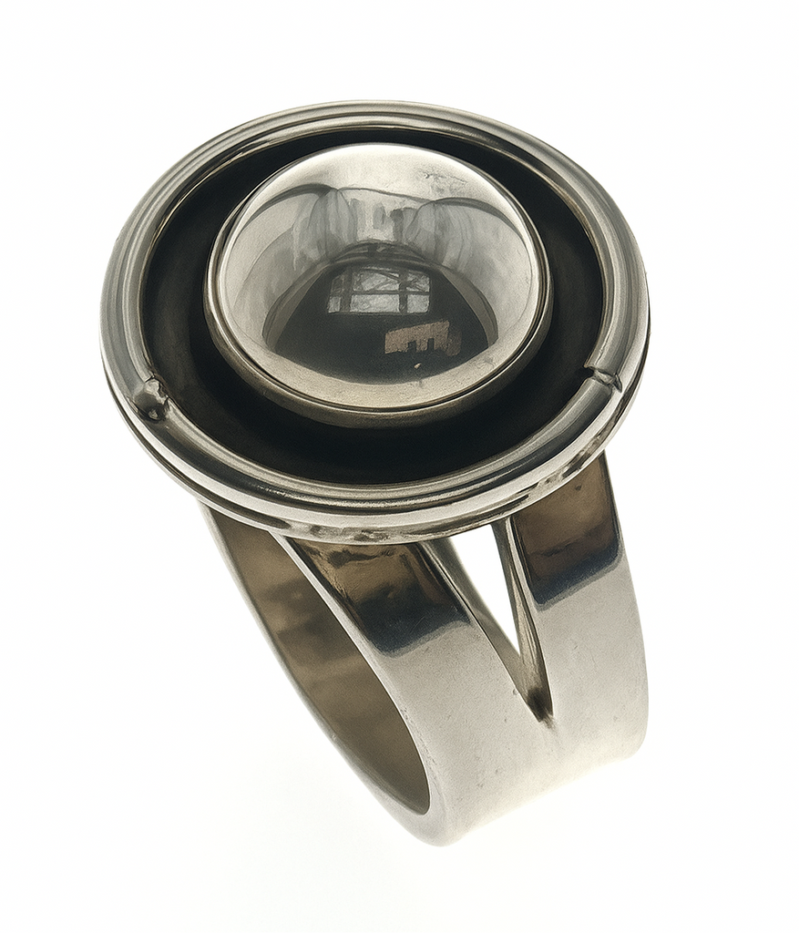Mirror Framed Ball Sterling Silver Ring
