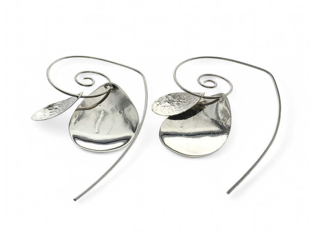Petal Double Drop Spiral Threader Sterling Silver Earring