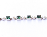 Green Quartz & Pearl Sterling Silver Bracelet