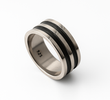 Oxidised Double Lined Sterling Silver Matte Band