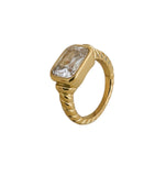 Stainless Steel Cubic Zirconia Green Geometric Vintage Band Ring