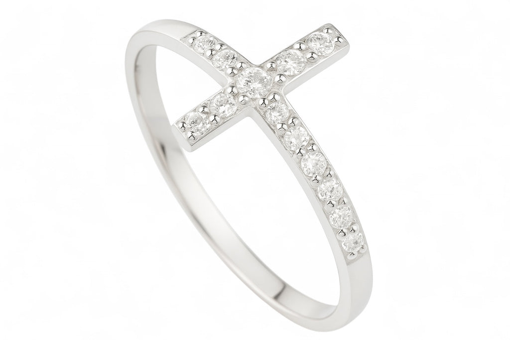 Cross Cubic Zirconia Sterling Silver Ring