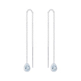 Silver 4X6 Pear Cubic Zirconia Silver Thread Through Earrings