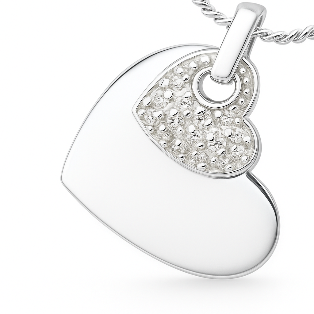 Heart Double Cubic Zirconia Sterling Silver Pendant