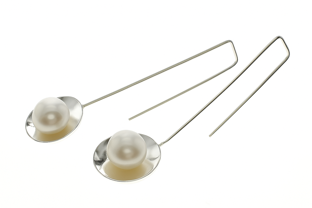 Pearl Geometric Sterling Silver Drop Earrings