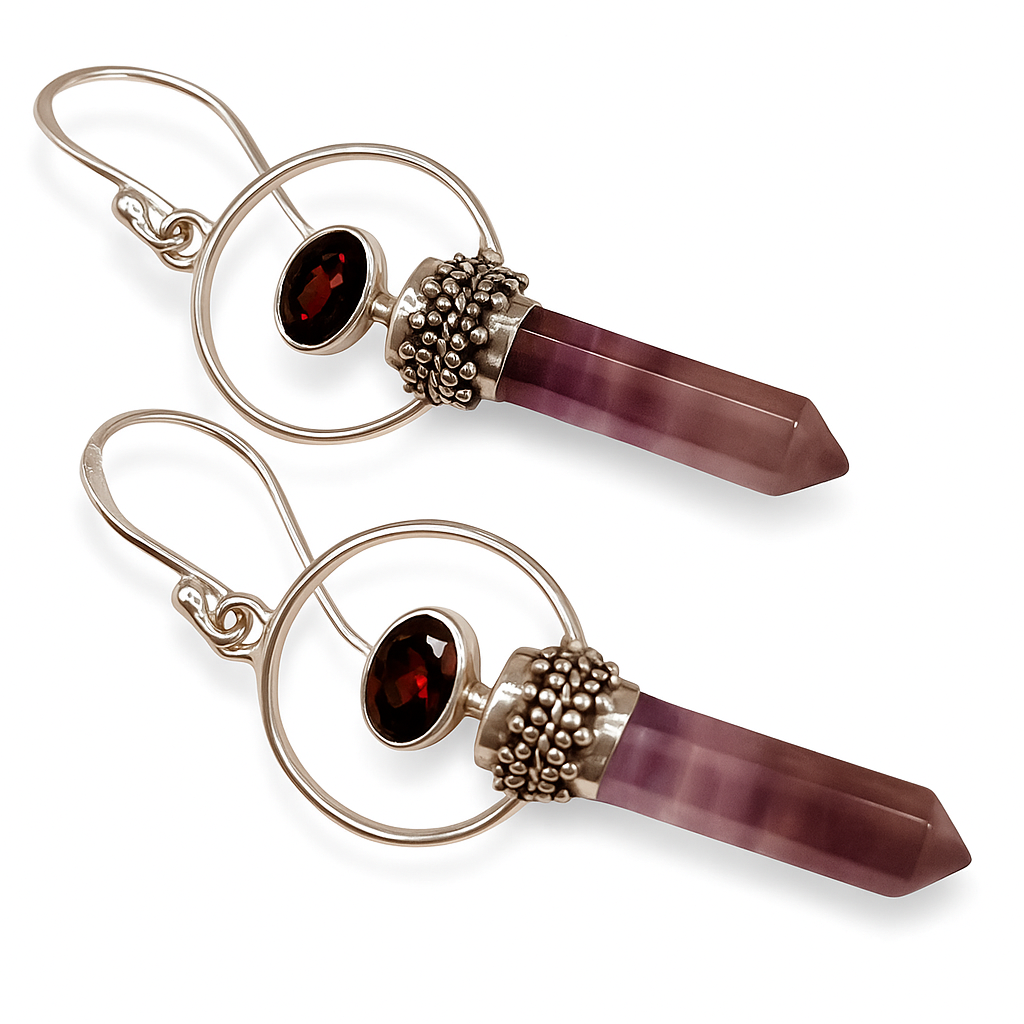 Amethyst, Garnet .925 Silver Drop Earrings
