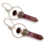 Amethyst, Garnet .925 Silver Drop Earrings