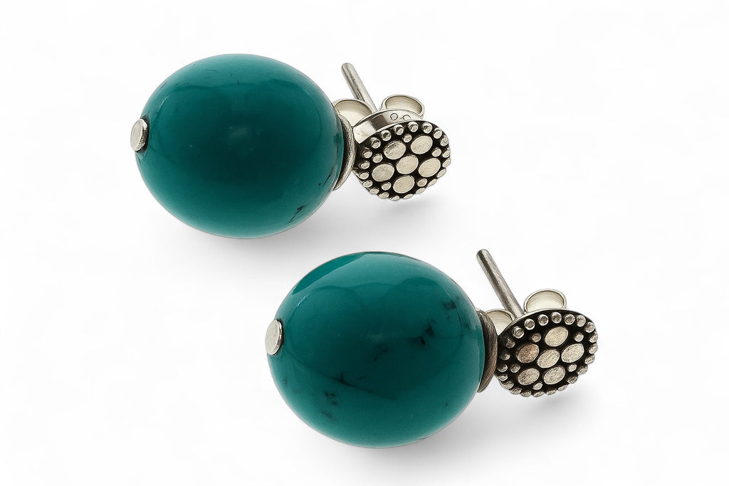 Turquoise Like 12mm Ball Drop .925 Sterling Silver Stud