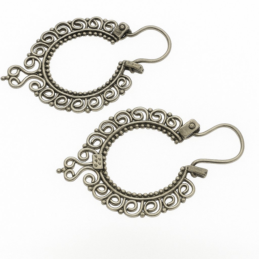 Hoop Oxidised .925 Silver Wire Lace Earrings