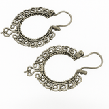 Hoop Oxidised .925 Silver Wire Lace Earrings