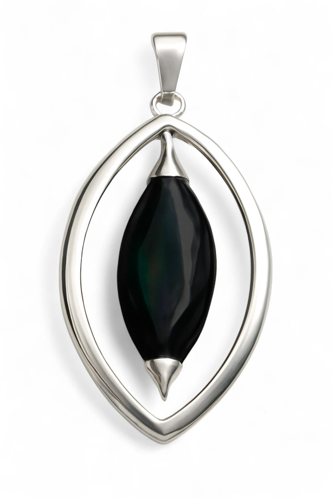 Oval Framed Hanging Shell Petal Sterling Silver Pendant