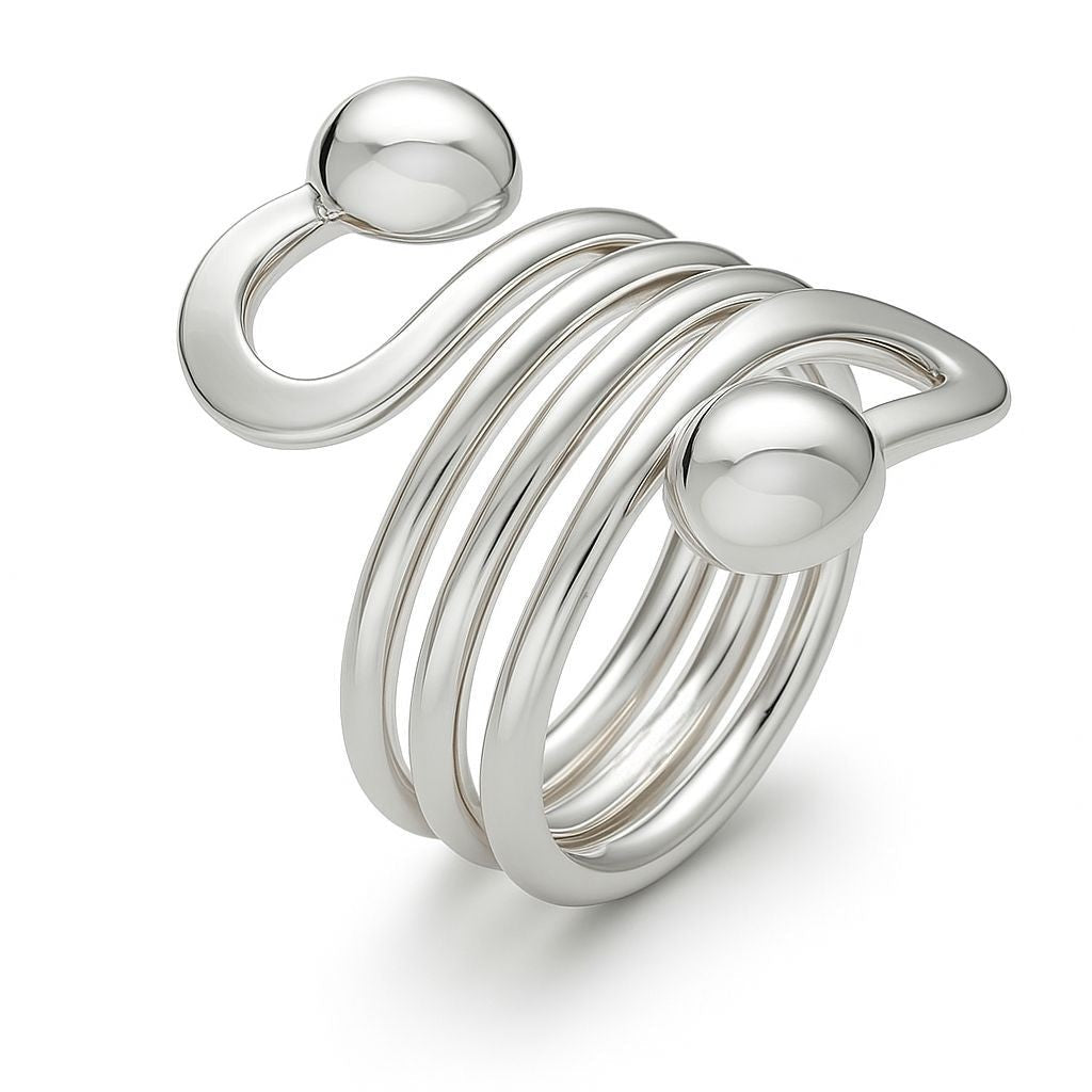 Double Ball Spring Sterling Silver Ring