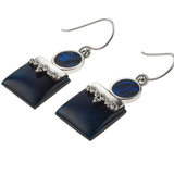 Paua Circle & Square Dyed Blue Sterling Silver Earring