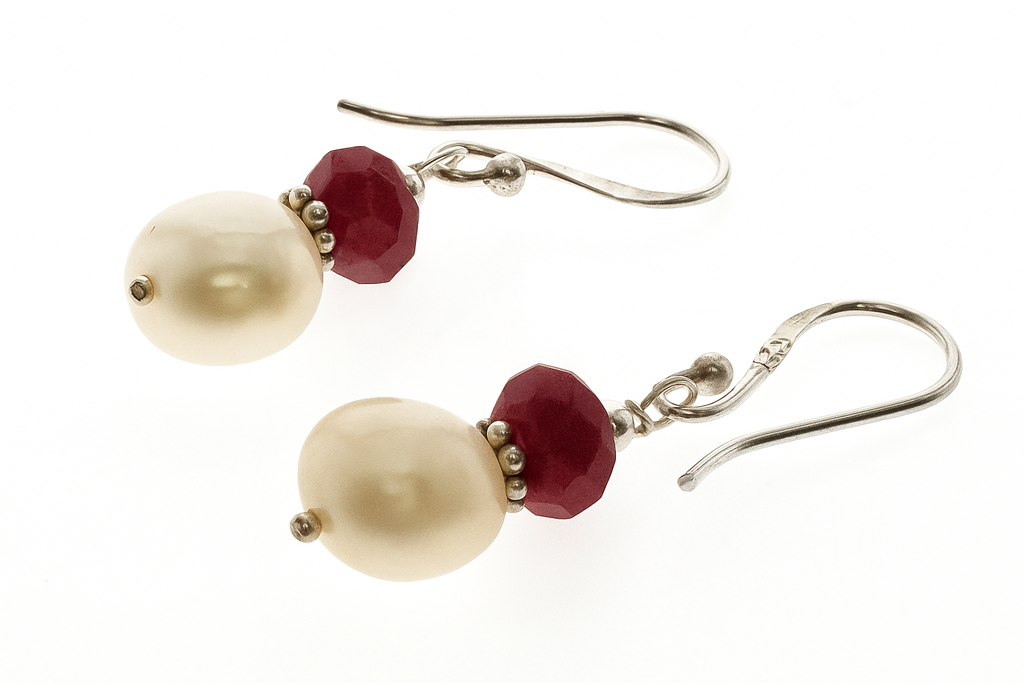 Carnelian & Pearl Drop Sterling Silver Earring