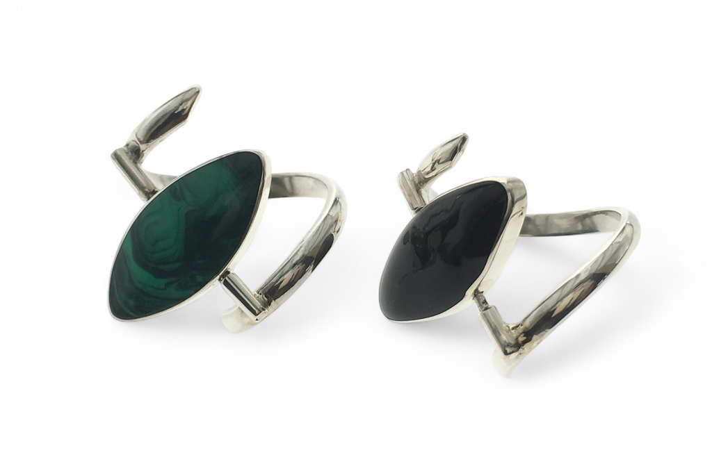 Malakite or Onyx Swivel Sterling Silver Ring