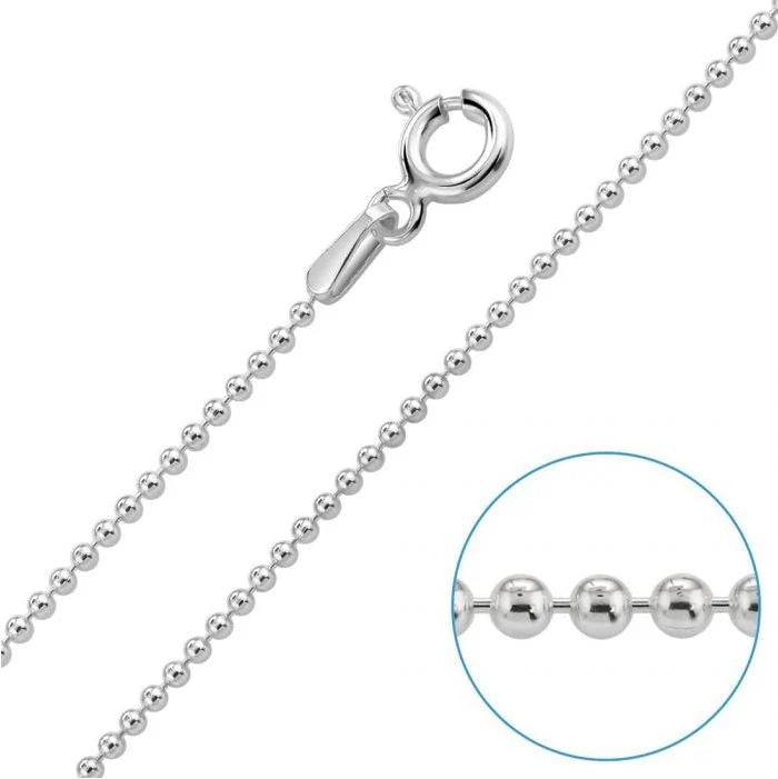 Chain Sterling Silver Plated Ball 2mm Necklace (18")