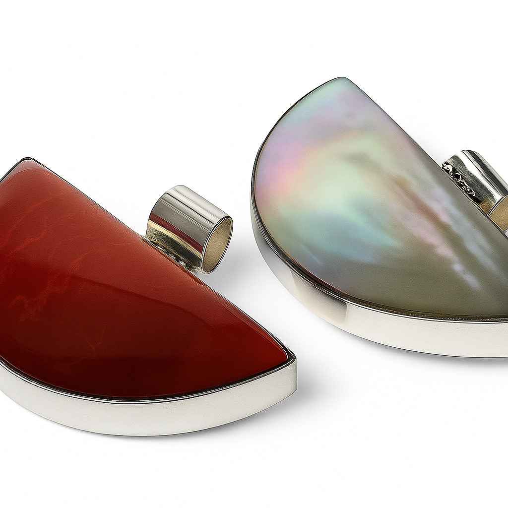 Red Coral Mother of Pearl Sterling Silver Pendant