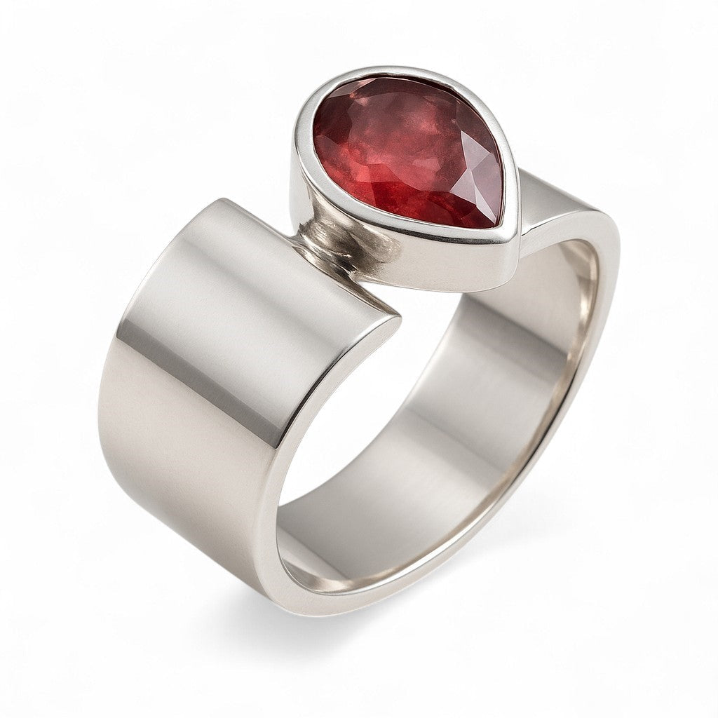 Garnet Teardrop Sterling Silver Ring
