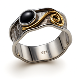 Onyx Sterling Silver Brass Band