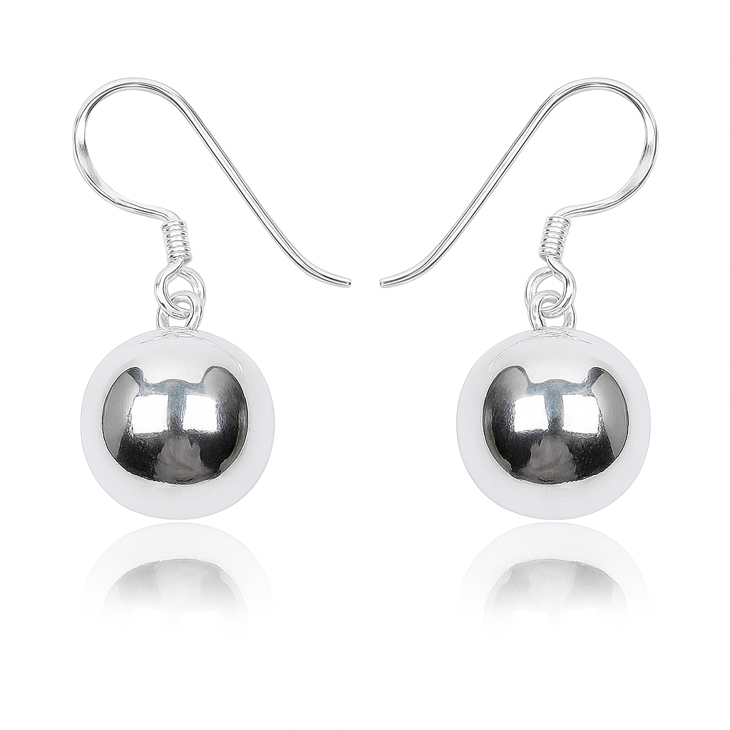 Ball 12mm Drop Sterling Silver Earrings