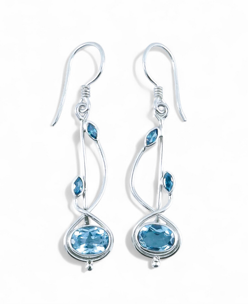 Blue Topaz Designer Drop Sterling Silver Earrings
