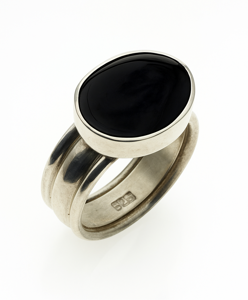 Onyx Dual Band Sterling Silver Ring