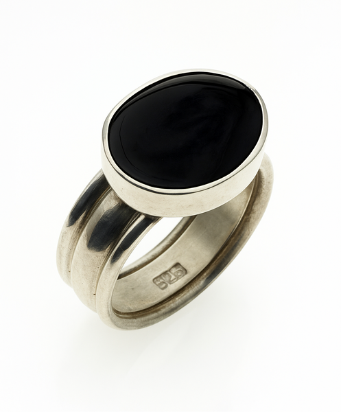 Onyx Dual Band Sterling Silver Ring