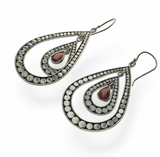Garnet Layered Silver Dotted Sterling Silver Earring