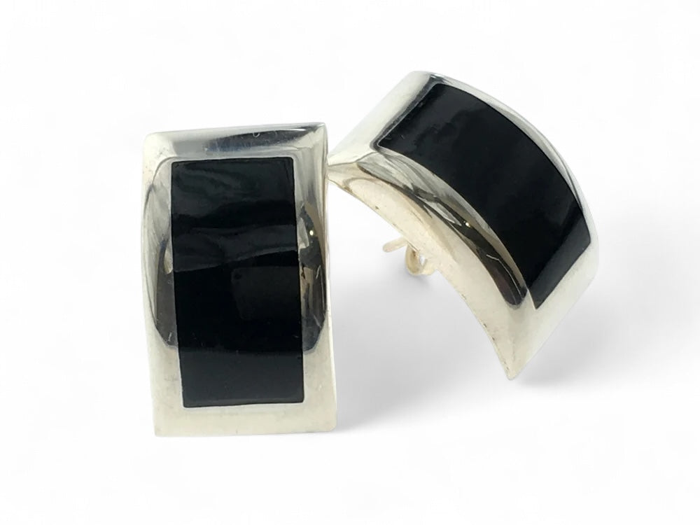 Onyx Curved Sterling Silver Earrings