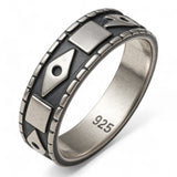 Oxidised Geometric Sterling Silver Band